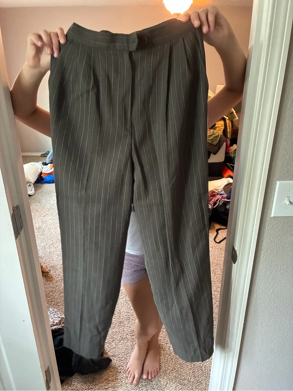 Vintage Christian Dior 2-Piece Wool Pinstripe Pantsuit Blazer Suit Size 6